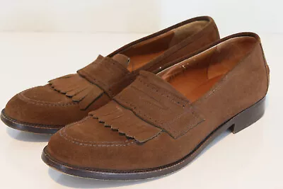 Salvatore Ferragamo Chocolate Brown Suede Kiltie Loafers Italy Vintage Men's 9 D • $54.99