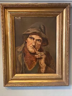£250 • Buy 19th Century Oil Painting Portrait Old Fisherman Smoking A Pipe