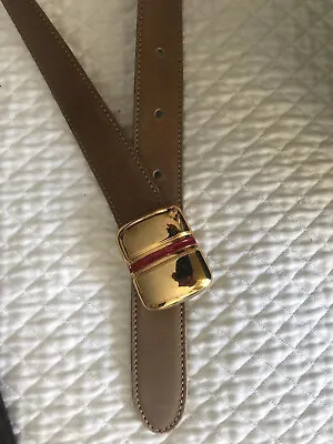 GUCCI Buckle & Belt Tan Leather Vintage Gucci Stamp & Logo ITALY • $91