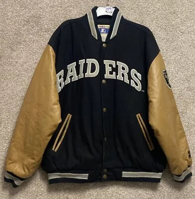 Vintage Starter Raiders NFL Wool Leather Varsity Bomber Jacket Mens Size Large • $199.99