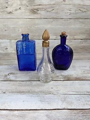 Vintage Lot Blue Miniature Bottles Wheaton Benjamin Franklin Booz Bottle Perfume • $24