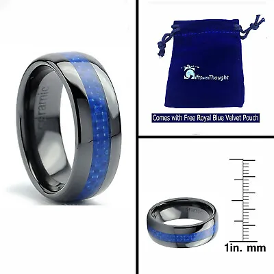 Men S Custom Police Officer Ceramic Blue Carbon Fiber Inlay Wedding Ring Band  • $22.46