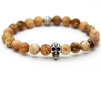 Mens Beaded Bracelets Skull Buddha Hamas Lava Stone Beads-Free Shipping • $6.95