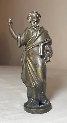 Antique 1800's Miniature Bronze Religious Moses Cross Statue Figure Sculpture • $139.99