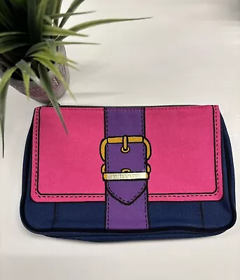 Estée Lauder Canvas Cosmetics Bag Belt Print Navy Pink Purple Feee Shipping • $9.78