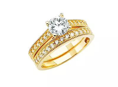 2.50 Ct Created Diamond Round 14K Yellow Gold Engagement Ring Set Matching Band • $1390.80