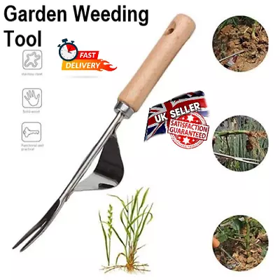 Manual Handheld Weeder Tool Fork Wooden Handle Weeding Weed Remover Garden Tools • £7.50