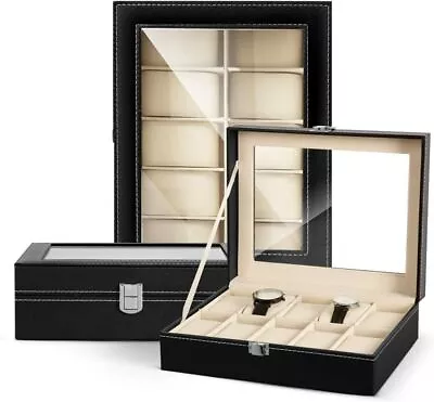 10 Grid Leather Watch Case Jewelry Collection Storage Holder Display Box Mens • £8.27