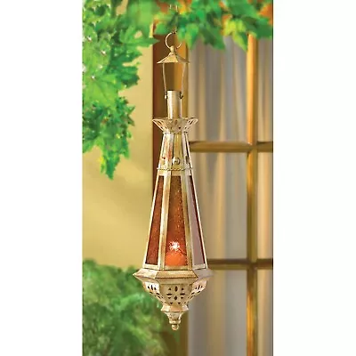 Moroccan 23  Amber Teardrop Hanging Pendant Lantern Candle Holder Terrace Patio • $35.91