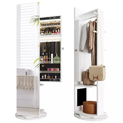 360° Rotating LED Light Jewelry Cabinet W/ Full Length Mirror Armoire Organizer • $135.99