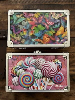 TWO Vaultz  Pencil Boxes For School Supplies Butterfly Hologram  Lollipop Swirl • $20