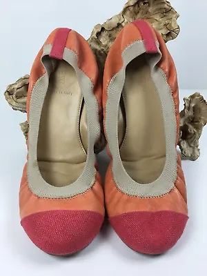 J.CREW Ballet Flats MARLEY Orange Leather Fabric Cap Toe 57140 EUC Women's 8.5 • $34.99