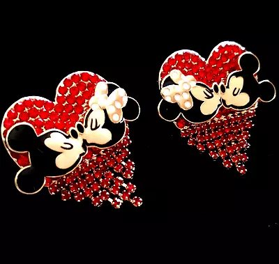Disney Baublebar  Rhinestone Dangle Earrings Mickey Loves Minnie Signed New • $35