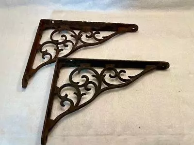 Vintage Pair Cast Iron Ornate Shelf Brackets 7.25  X 5.5  • $14.99