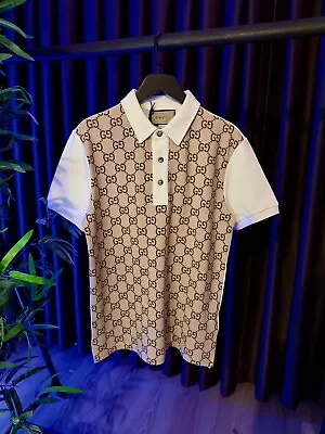 Men's Gucci GG Monogram Polo Shirt - Beige Size M • $325