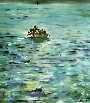 Vintage Famous Painting Art Print By EDOUARD MANET ESCAPE OF ROCHEFORT Seascape • $1.56