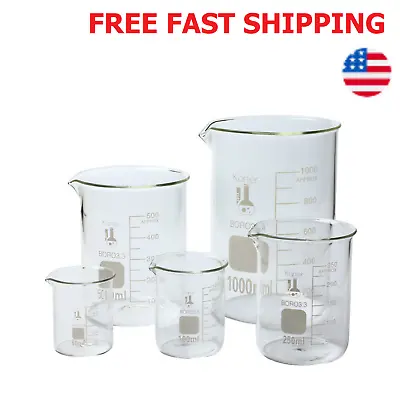 5 Pack Glass Lab Pyrex Beaker Set Measuring Cup 50/100/250/500/1000 ML White • $26.73