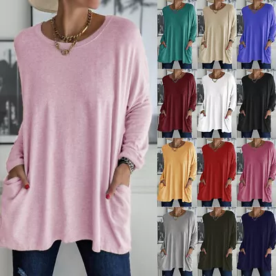 £11.39 • Buy Plus Size Women Long Sleeve Tunic Tops T Shirt Plain Baggy Casual Loose Blouse
