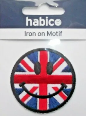 Habico Large Union Jack Smiley Face Iron-On Motif Patch 5cm • £3.95