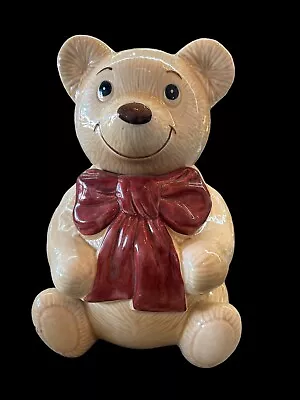 Metlox Calif USA Vintage Teddy Bear Cookie Jar Red Bow Smiling Face Happy Sweet • $24.95