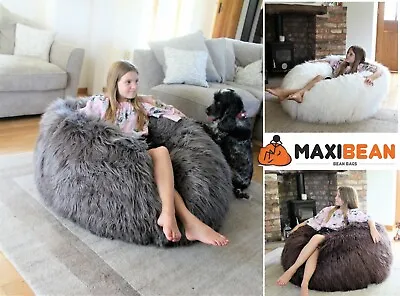 Bean Bag Chair Large Faux Long Fur Mongolian Beanbag Gaming Chair COVER ONLY • £49.50
