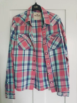 £5.75 • Buy Mens Hollister Blue And Pink Checked Shirt Size L