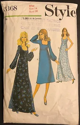Vintage Sewing Pattern Style 3368 70s Long Evening Dress Sleeve Option Cut Sz 14 • £3