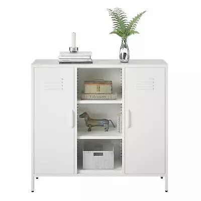 RealRooms Shadwick 2 Door Metal Locker Accent Storage Cabinet With Center • $264.99