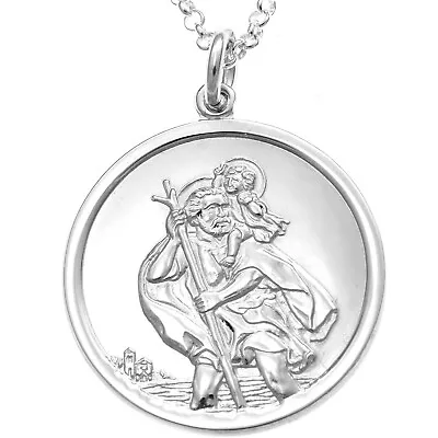 Large Mens Sterling Silver St Christopher Necklace With 20  Chain And Gift Box • £44.99