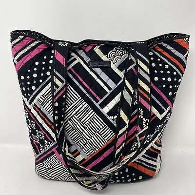 Vera Bradley Black Pink White Northern Stripes Travel Tote Handbag • $10.20