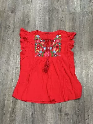 Mexican Embroidered Floral Blouse Red Size S • $24.99