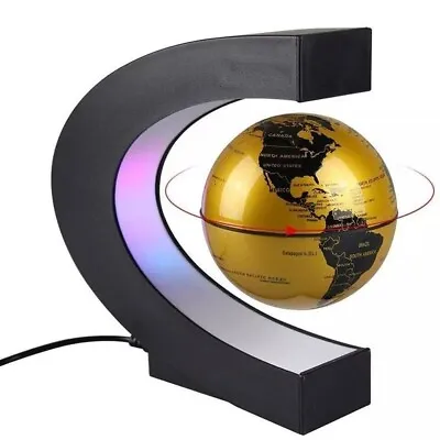 C Shape Magnetic Levitation Floating Desk Globe World Map With LED Lights • £30