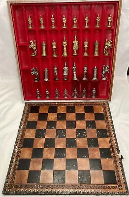 Vintage Metal Chess Pieces Made In Italy 31 Pieces With Board One Piece Missing • $39.95