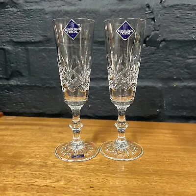 Pair Of Edinburgh Crystal Champagne Flutes Tay Pattern Possibly. B66 • £29.99