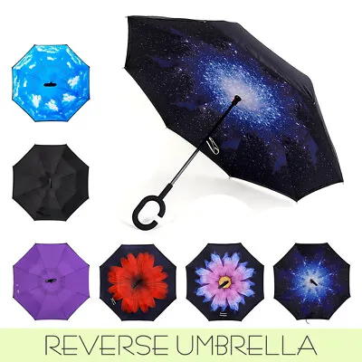 $13.59 • Buy Windproof Upside Down Umbrella C-handle Reverse-Design Double Layer Upside Down