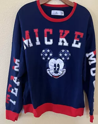 Disneyland Resort Team Mickey Mouse Sweatshirt USA Flag America Unisex Size L • $24