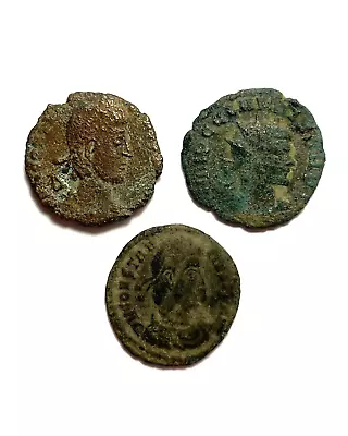 LOT OF 3 ANCIENT ROMAN COINS. 3rd/4th CENTURY. METAL DETECTING FINDS. -GENUINE- • £0.99