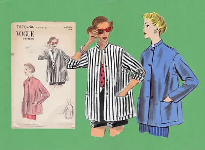 Vtg 50s Sewing Pattern Vogue 7670 Swing Beach Coat 49er Jacket VLV M Unused FF • $10