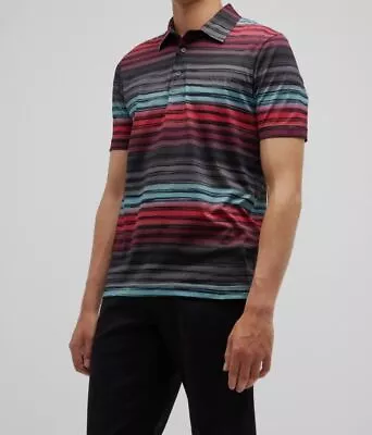 $410 Missoni Mens Gray Multicolor Striped Cotton Linen Polo Sweater Shirt Size M • $131.58