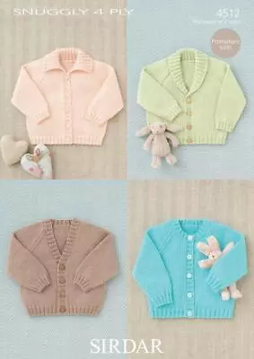 Sirdar Knitting Pattern - Snuggly 4 Ply Baby's Raglan Cardigans 4512 • £6.49