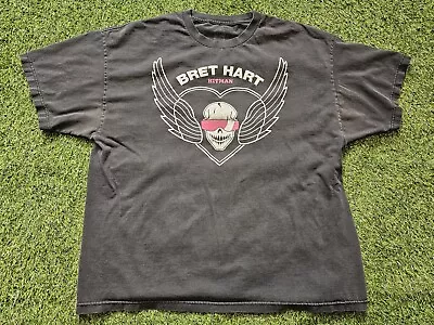 WWE Authentic Bret “The Hit Man” Hart Black Pink Skull Wrestling Tee Shirt - 2X • $18.99