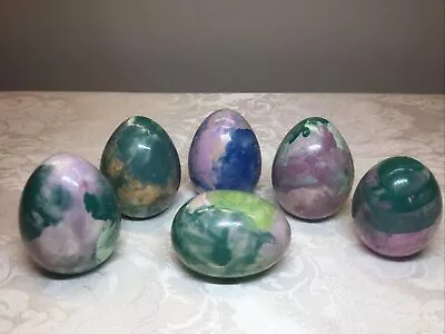 $17.99 • Buy 6 Vintage Beautifully Hand Painted Tye Dyed Ceramic Easter Eggs Bright Color