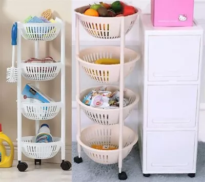 Round Basket Trolley 4 Tier Kitchen Storage Household Storage Dish Storage • $39.99