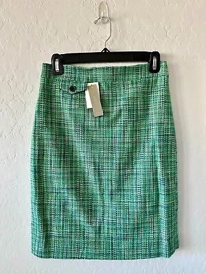 J. Crew Green Tweed Knee Length Pencil Skirt Size 00 New W/ Tags  Unworn • $35