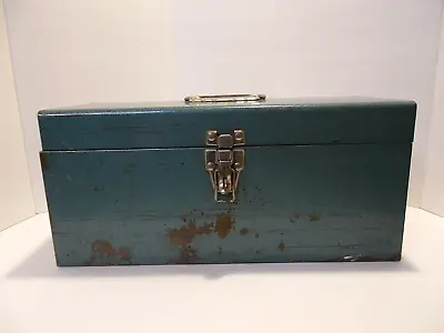 Vintage Metal Teal / Blue Tool Box Tackle Box Case With Handle • $19.99