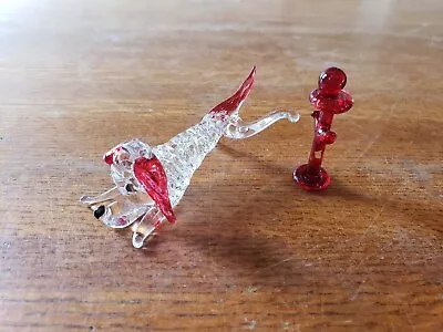 Vintage Glass Dog & Fire Hydrant Miniature Ornament Red Tipped 3  1 Oz • $15