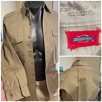 Vintage 70s 80s Dickies Work Shirt Size 15 M Tan Khaki Made In USA Sanforized • $25