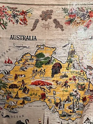 Vintage Map Of Australia By HEIL Linen Tablecloth/Wall Art Tapestry NWOT • $18