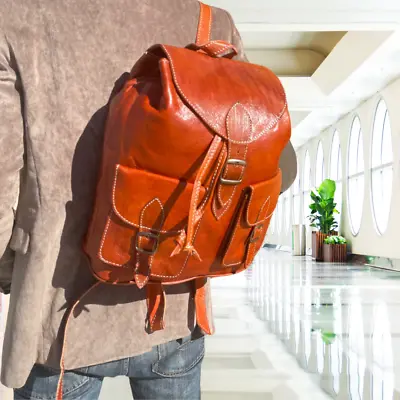 Leather Backpack Moroccan Leather Daypack Classic Leather Knapsack • $125