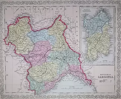 1861 Desilver / Mitchell's Atlas Map ~ KINGDON Of SARDINIA ~ Free S&H ~Inv#268 • $20